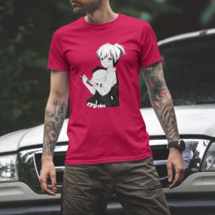 Anime Character with Sword and Smiling Character Tshirt