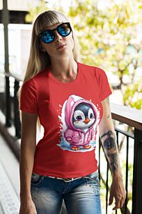 Cute Penguin in Pink Hoodie Tshirt