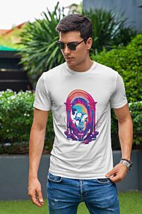 Neon Skull Over Ancient Ruins Tshirt