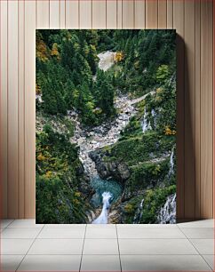 Πίνακας, Aerial View of a Forest and Waterfall Εναέρια άποψη ενός δάσους και ενός καταρράκτη