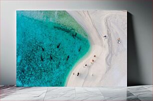 Πίνακας, Aerial View of Beach with Sharks Αεροφωτογραφία της παραλίας με τους καρχαρίες