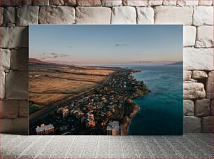 Πίνακας, Aerial View of Coastal City at Sunset Εναέρια άποψη της παράκτιας πόλης στο ηλιοβασίλεμα