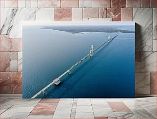 Πίνακας, Aerial View of Long Bridge Over Water Εναέρια άποψη της μεγάλης γέφυρας πάνω από το νερό