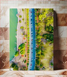 Πίνακας, Aerial View of Park with Road and Trees Εναέρια άποψη του πάρκου με δρόμο και δέντρα