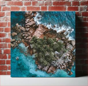 Πίνακας, Aerial View of Rocky Coastline with Tropical Plants Αεροφωτογραφία της βραχώδης ακτογραμμής με τροπικά φυτά