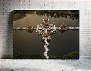 Πίνακας, Aerial View of Traditional Pavilion in Water Garden Αεροφωτογραφία του παραδοσιακού περιπτέρου στον υδάτινο κήπο