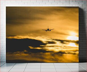 Πίνακας, Airplane Silhouette at Sunset Σιλουέτα αεροπλάνου στο ηλιοβασίλεμα