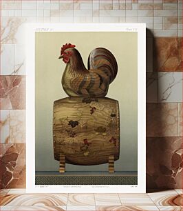 Πίνακας, Antique print of wooden chicken Taiko from section IV plate VII. by G.A. Audsley-Japanese illustration