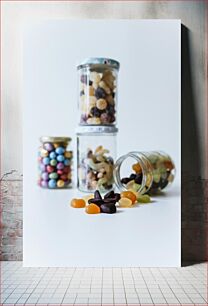 Πίνακας, Assorted Colorful Candies in Jars Ποικιλία πολύχρωμων καραμέλες σε βάζα