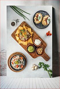 Πίνακας, Assorted Dishes on Wooden Board Ποικιλία πιάτων σε ξύλινη σανίδα