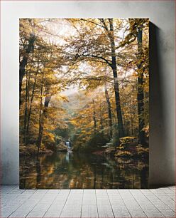 Πίνακας, Autumn Forest with Waterfall Φθινοπωρινό Δάσος με Καταρράκτη