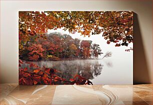 Πίνακας, Autumn Trees by the Misty Lake Φθινοπωρινά Δέντρα δίπλα στη Λίμνη Misty