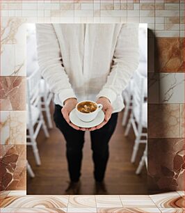 Πίνακας, Barista Holding a Cup of Latte Barista που κρατά ένα φλιτζάνι Latte