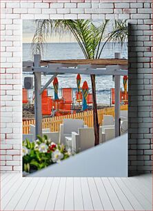 Πίνακας, Beachside Lounge with Umbrellas Παραθαλάσσιο σαλόνι με ομπρέλες
