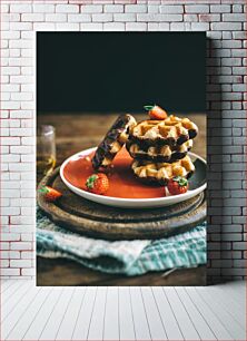 Πίνακας, Belgian Waffles with Strawberries Βελγικές βάφλες με φράουλες