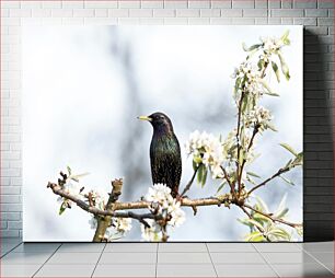 Πίνακας, Bird on a Flowering Tree Branch Πουλί σε ένα ανθισμένο κλαδί δέντρου