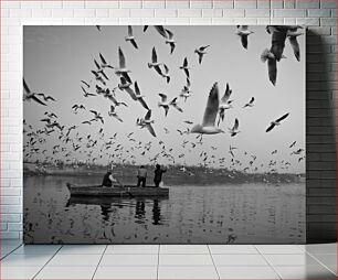 Πίνακας, Birds Flying Over a Boat Πουλιά που πετούν πάνω από μια βάρκα