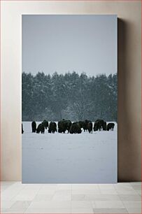 Πίνακας, Bison Herd in Snowy Forest Κοπάδι Bison στο Χιονισμένο Δάσος