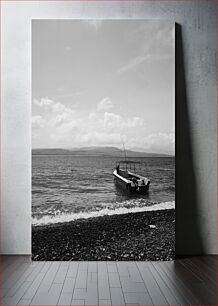 Πίνακας, Boat at Sea in Black and White Βάρκα στη θάλασσα σε ασπρόμαυρο