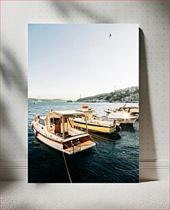 Πίνακας, Boats in Harbor with Bridge in Background Βάρκες στο λιμάνι με τη γέφυρα στο φόντο