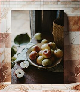 Πίνακας, Bowl of Apples on Wooden Table Μπολ με μήλα σε ξύλινο τραπέζι