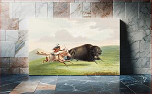 Πίνακας, Buffalo Hunt, Chase (1884) chromolithograph art by George Catlin