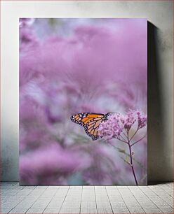 Πίνακας, Butterfly on Pink Flowers Πεταλούδα σε ροζ λουλούδια