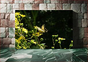 Πίνακας, Butterfly on Yellow Flowers Πεταλούδα σε κίτρινα λουλούδια