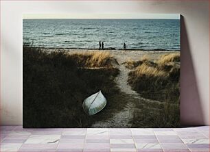 Πίνακας, Calm Beach with Boat and Walkers Ήρεμη παραλία με βάρκα και περιπατητές