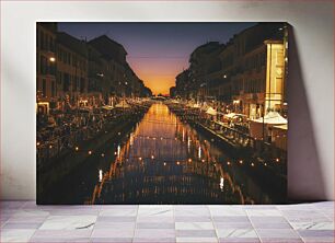 Πίνακας, Canal at Sunset with Lights and Market Κανάλι στο ηλιοβασίλεμα με φώτα και αγορά