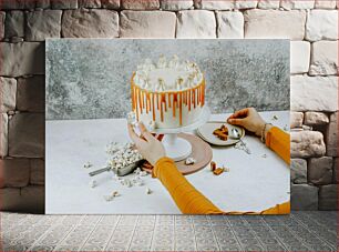 Πίνακας, Caramel Drip Cake with Popcorn Decoration Caramel Drip Cake με Διακόσμηση Popcorn