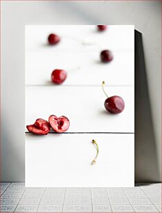 Πίνακας, Cherries on White Surface Κεράσια σε Λευκή Επιφάνεια