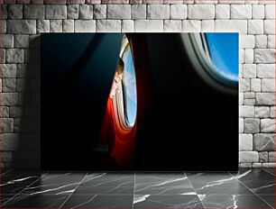 Πίνακας, Child Looking Out of Airplane Window Παιδί που κοιτάζει έξω από το παράθυρο του αεροπλάνου