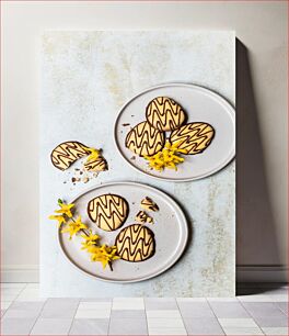 Πίνακας, Chocolate Drizzled Cookies with Yellow Flowers Μπισκότα περιχυμένα με σοκολάτα με κίτρινα λουλούδια