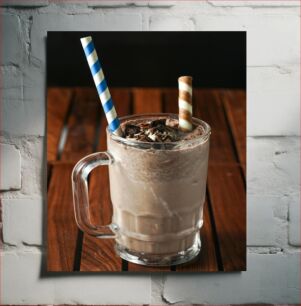 Πίνακας, Chocolate Milkshake on Wooden Table Milkshake σοκολάτας σε ξύλινο τραπέζι