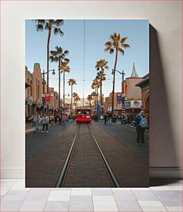 Πίνακας, City Street with Red Trolley Οδός της πόλης με κόκκινο τρόλεϊ