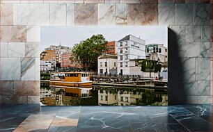 Πίνακας, Cityscape with Canal Boat Αστικό τοπίο με βάρκα στο κανάλι