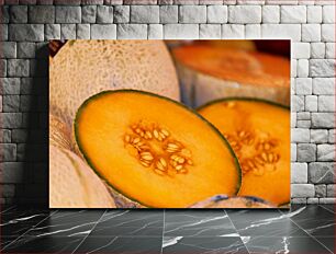 Πίνακας, Close-up of Sliced Cantaloupe Κοντινό πλάνο κομμένου πεπονιού