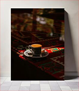 Πίνακας, Coffee Cup on Patterned Table Φλιτζάνι καφέ σε τραπέζι με σχέδια