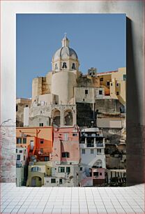 Πίνακας, Colorful Buildings and Church in Mediterranean Town Πολύχρωμα κτίρια και εκκλησία στη μεσογειακή πόλη