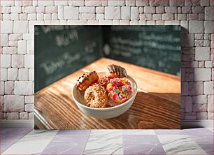 Πίνακας, Colorful Donuts in a Bowl Πολύχρωμα ντόνατς σε ένα μπολ