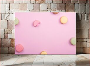 Πίνακας, Colorful Macarons on Pink Background Πολύχρωμα μακαρόν σε ροζ φόντο