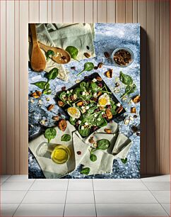 Πίνακας, Colorful Spinach and Egg Salad Arrangement Σύνθεση σαλάτας με πολύχρωμο σπανάκι και αυγό