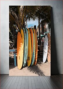 Πίνακας, Colorful Surfboards on the Beach Πολύχρωμες σανίδες του σερφ στην παραλία