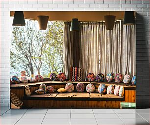 Πίνακας, Comfy Seating with Colorful Cushions and a Scenic View Άνετα καθίσματα με πολύχρωμα μαξιλάρια και γραφική θέα