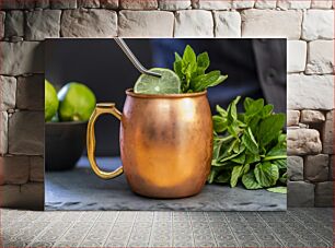 Πίνακας, Copper Mug with Mint and Lime Χάλκινη Κούπα με Μέντα και Ασβέστη