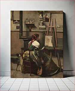 Πίνακας, Corot's Studio: Woman Seated Before an Easel, a Mandolin in her Hand (ca. 1868) by Jean Baptiste Camille Corot