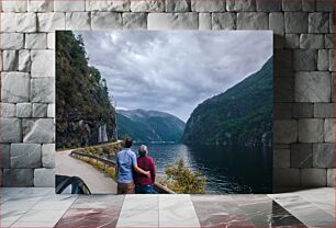 Πίνακας, Couple Admiring Scenic Landscape Ζευγάρι που θαυμάζει το γραφικό τοπίο