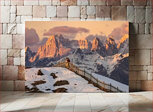 Πίνακας, Couple in Snowy Mountains at Sunset Ζευγάρι στα χιονισμένα βουνά στο ηλιοβασίλεμα