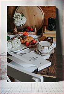 Πίνακας, Cozy Breakfast Setup with Book and Flowers Άνετη ρύθμιση πρωινού με βιβλίο και λουλούδια